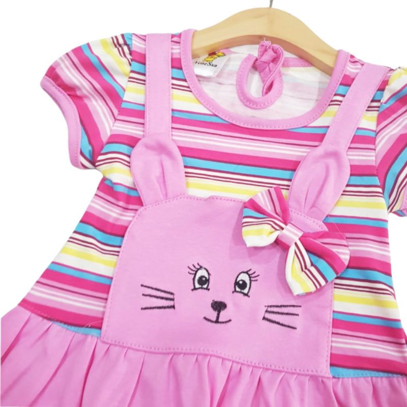 DRESS FASHION ANAK PEREMPUAN 1 TAHUN MOTIF CAT SALUR BORDIR