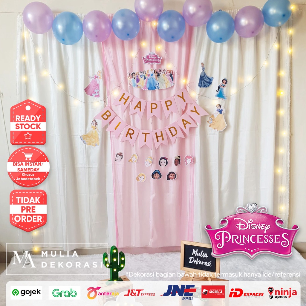 Backdrop Dekorasi Ulang Tahun Happy Birthday 1 set paket Tirai Pesta Anak Paket Disney Princess