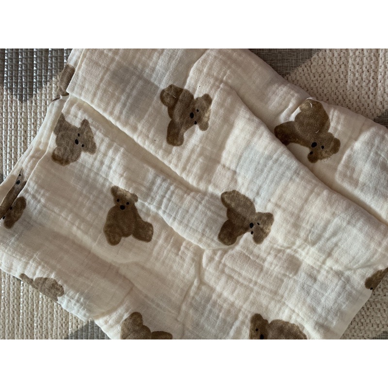 Teddy bear muslin stitch blanket /Lenuna Pure cotton blanket / selimut bayi