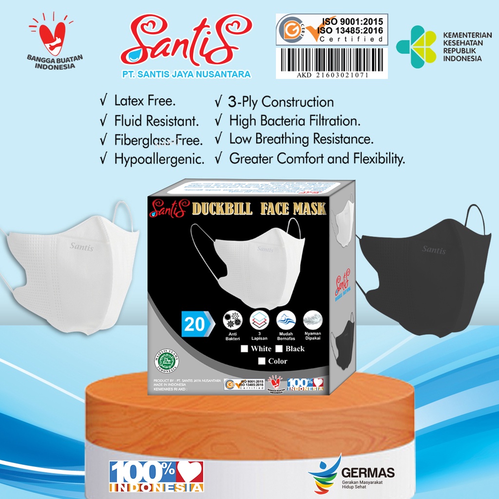 Masker Duckbill  Medis Santis 3 ply ( isi 20pc )