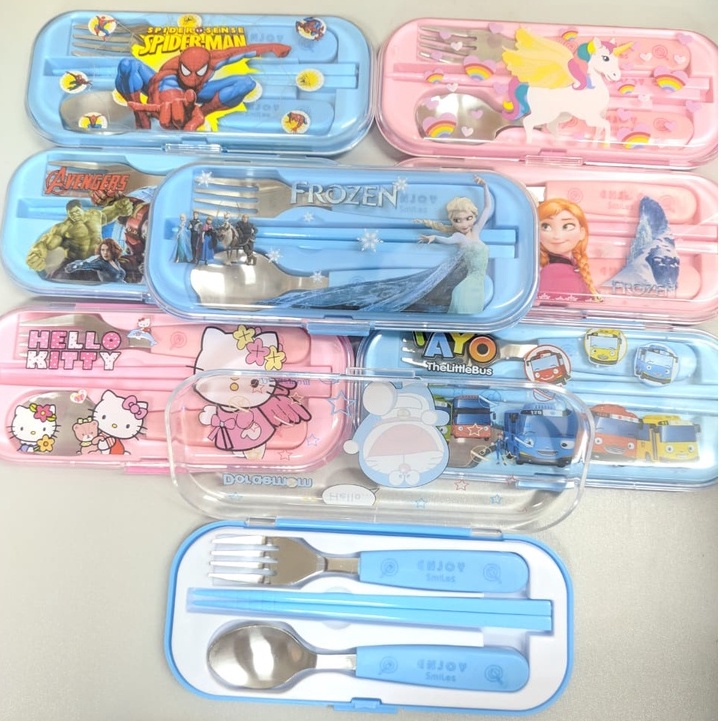 Sendok Set Sendok Garpu Sumpit Anak Karakter Hello Kitty dkk Peralatan Makan Table Ware