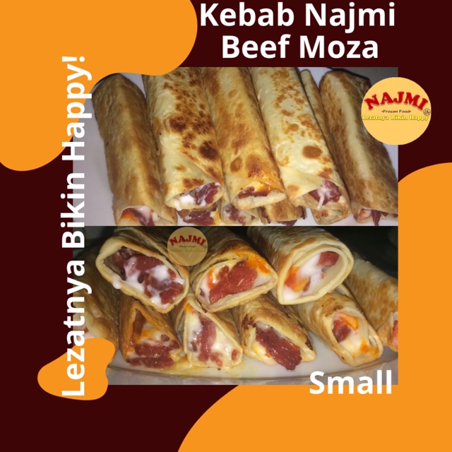 

KEBAB NAJMI BEEF MOZA SMALL - 70.000 - isi 10pcs - 100% KULIT KEBAB ASLI & BEEF N CHEESE PREMIUM