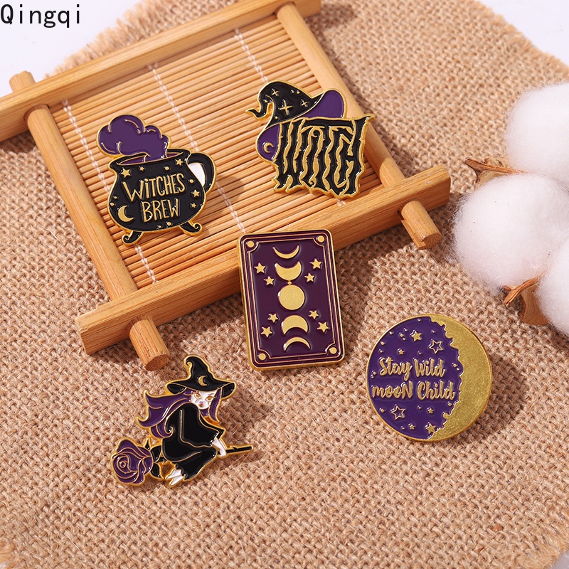 Bros Pin Enamel Desain Penyihir Kartu Tarot Bulan Phase Hat Bahan Metal Untuk Tas Pakaian