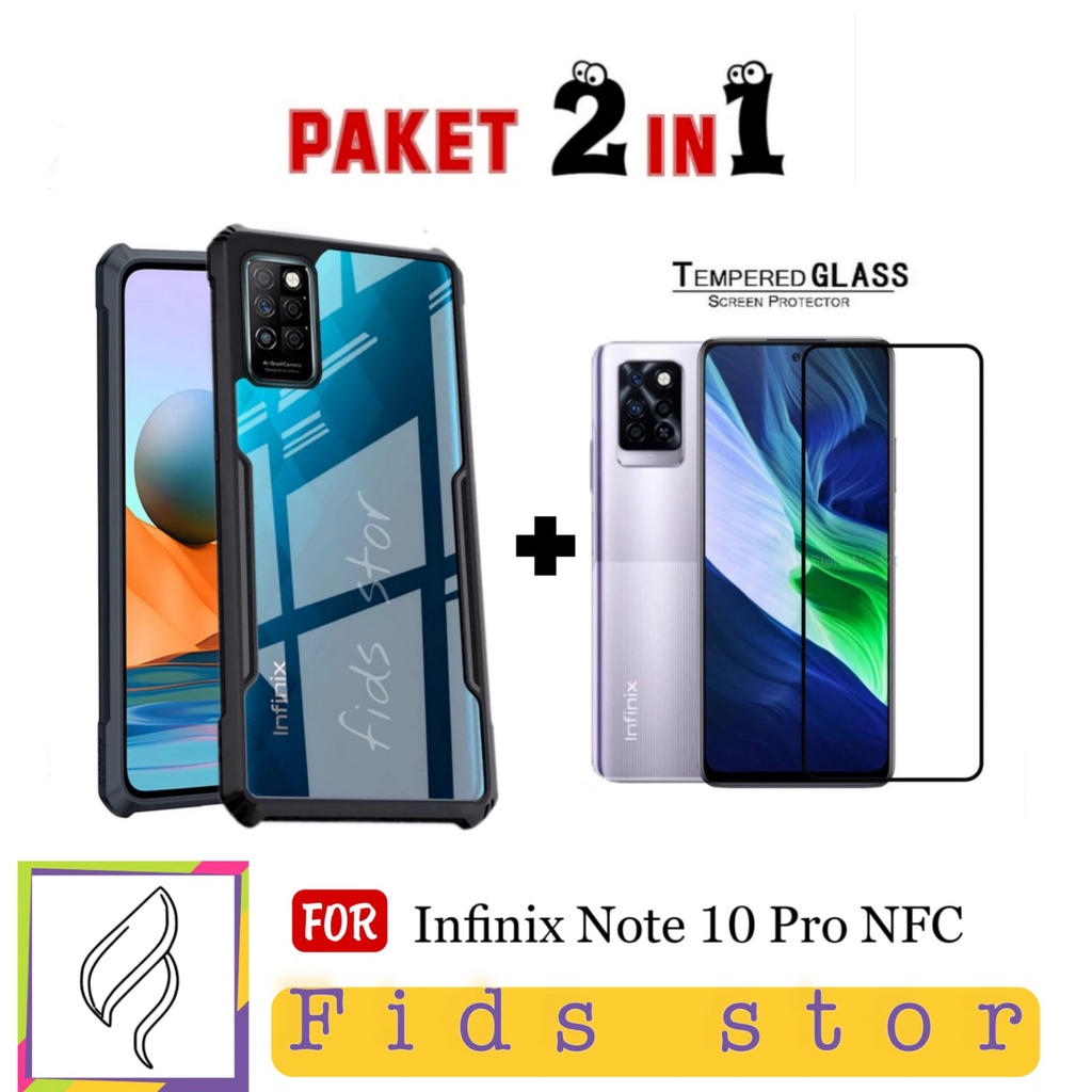 PROMO 2in1 CASE SHOCKPROOF TRANSPARAN Free TEMPERED GLASS LAYAR  For INFINIX NOTE 10 Pro NFC