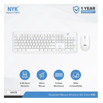 Keyboard mouse nyk wireless 2.4ghz usb bundle combo 2in1 membrane 104 keys optical 1600dpi k-10 k10