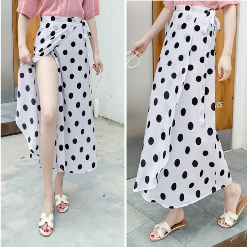 Rok Polka Pinggang Tali/Rok Wanita fashion Bahan woolpeach-6