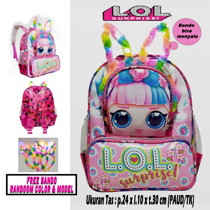 PROMO !!! Tas ransel mini anak Perempuan Sekolah PAUD/TK karakter L.O.L - BT21 FREE BANDO LAMPU !!!