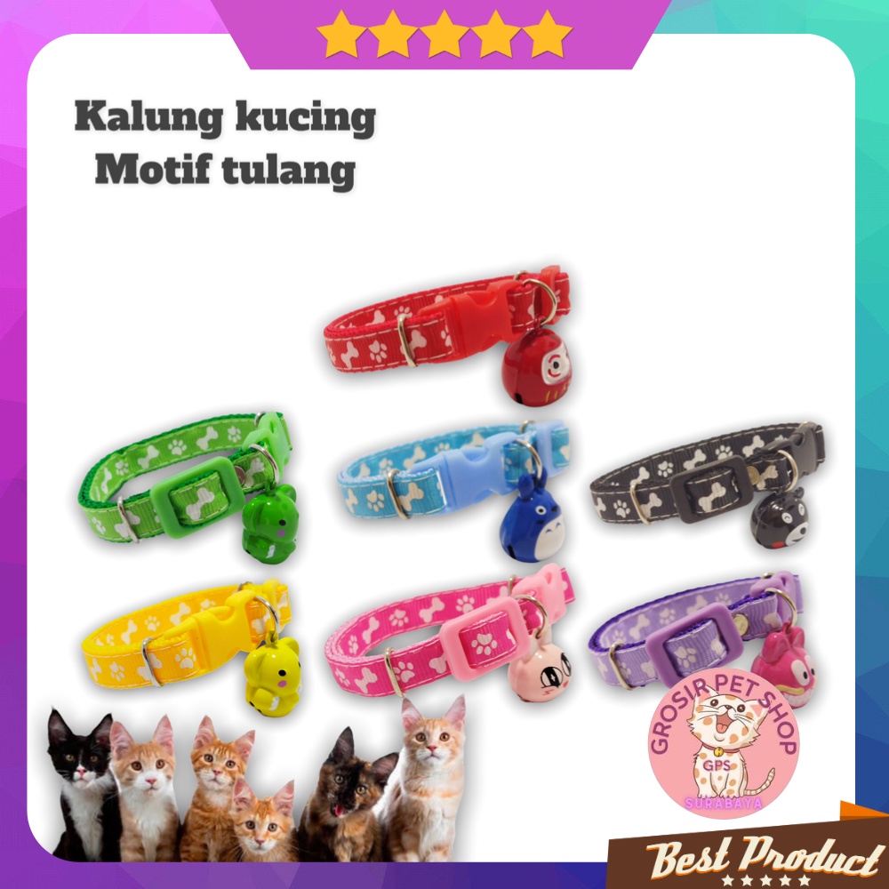 Cat collar kalung kucing anjing lonceng karakter motif tulang premium aksesoris hewan peliharaan