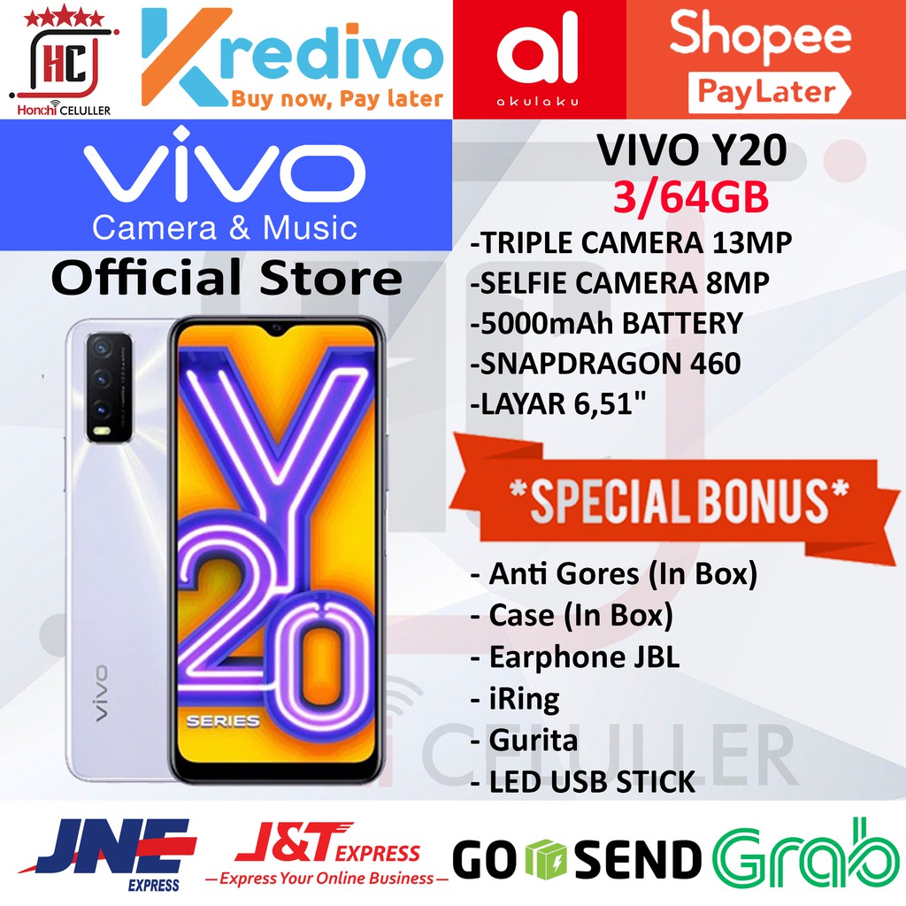 VIVO Y20 3 64 GB 3/64GB GARANSI RESMI ORIGINAL FULL BONUS