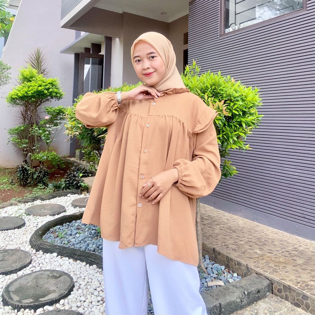 BEFAST - ZEC OOTD Wanita Kemeja SACI / Kemeja RAmple Polos / Ruffle Plain / Kemeja Polos Keluaran Terbaru 2021 / Kemeja Casual Lengan Panjang / Kemeja Formal OOTD Wanita