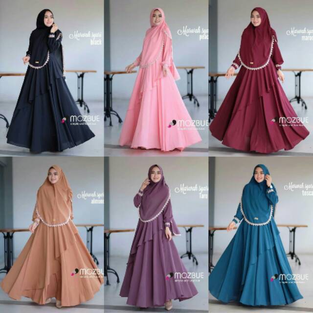 (PROMO) FH02 / New Marwah Syari Set WITH KHIMAR / Moscrepe / Gamis / Dress Muslim / Fashion Muslim