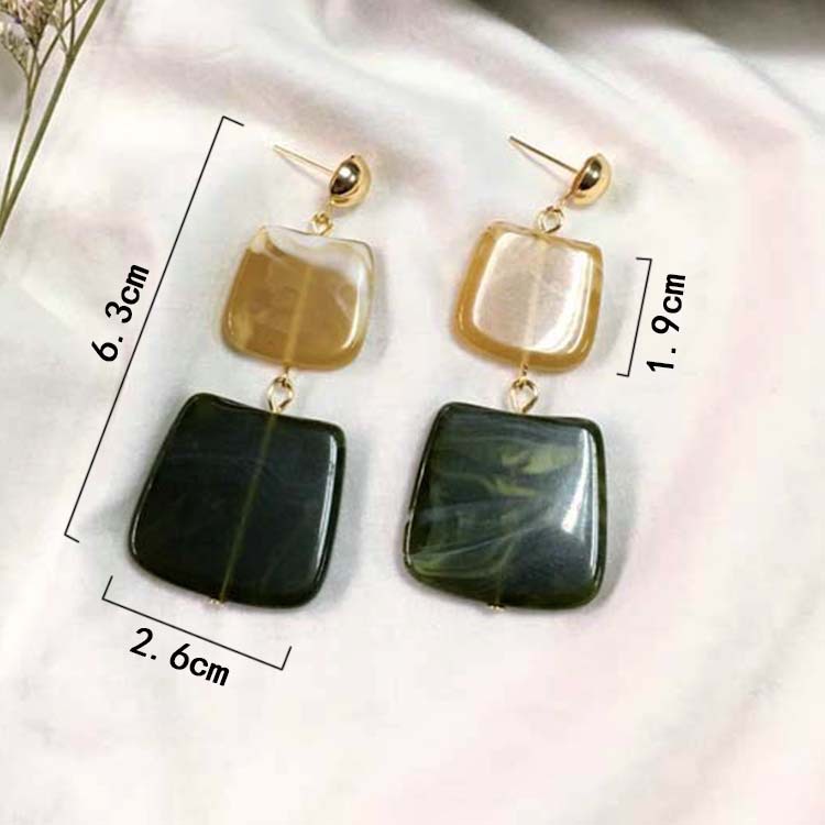 Korea geometris acrylic square tekstur jahitan dua warna panjang anting-anting anting-anting Korea g