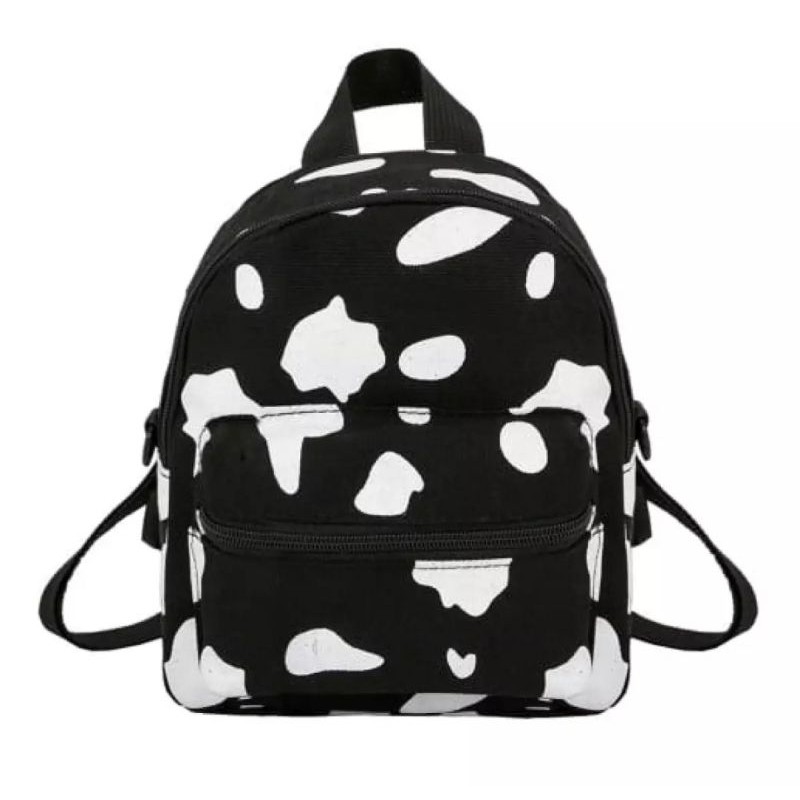 Tas Ransel Mini Motif Sapi//Slempang 2In1 - Tas Slempang Bahu Wanita-Hitam