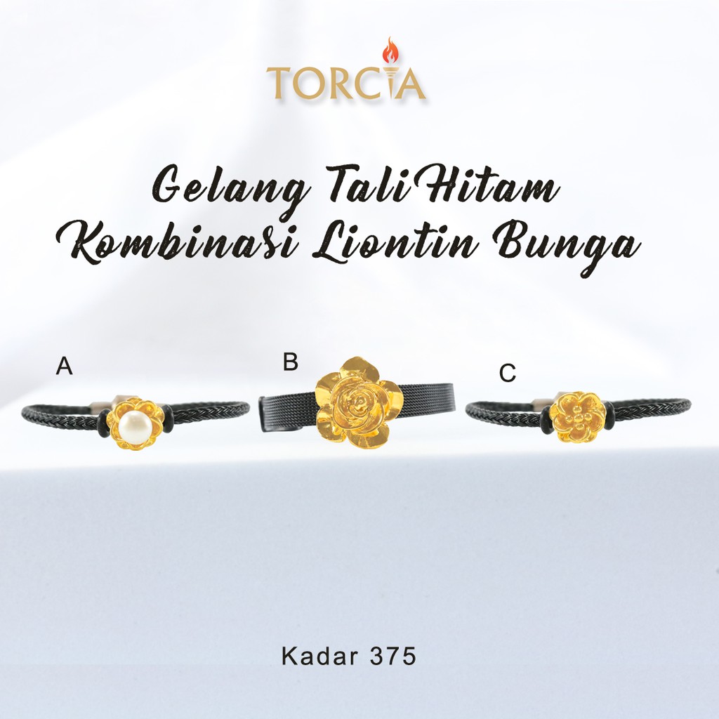 Gelang Tali Charm Emas Asli Kombinasi Bunga Kadar 375 Torcia