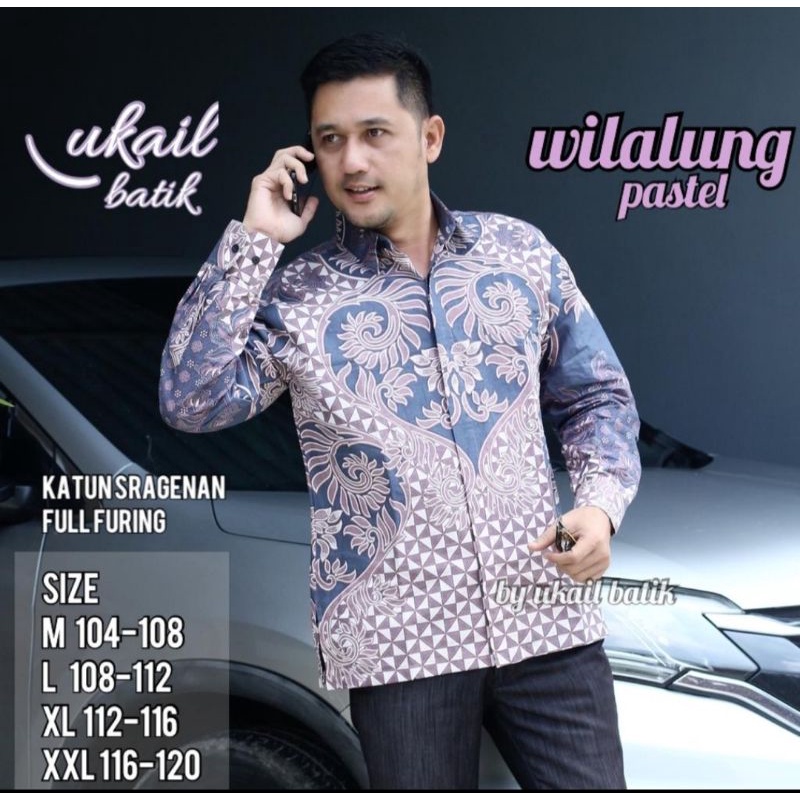 Wilalung Kemeja Batik Pria Lengan Panjang Lapis Furing Bahan Katun Halus Premium