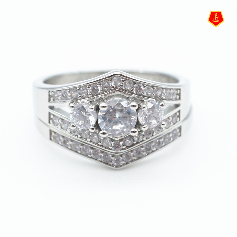 [Ready Stock]Luxury Elegant Diamond Double Layer Ring Set