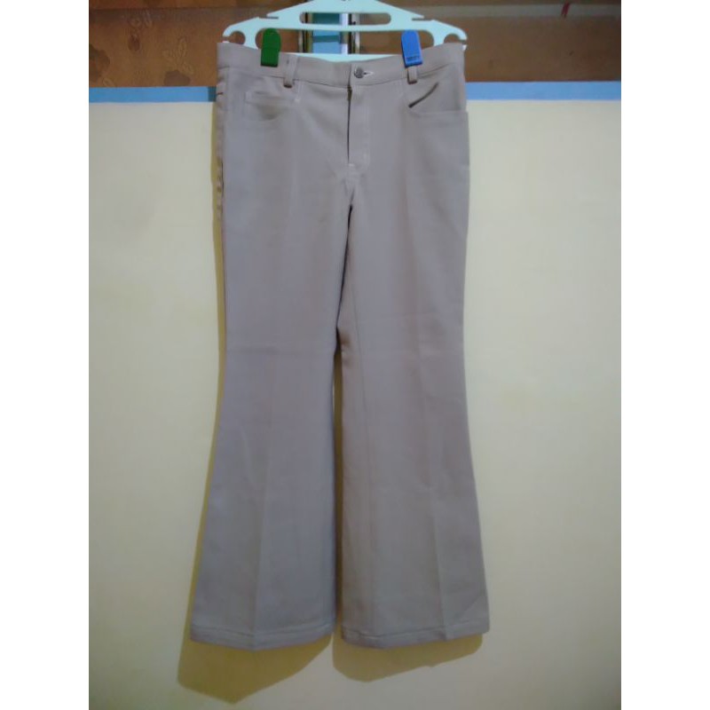 PL celana panjang cut bray krem motif jeans