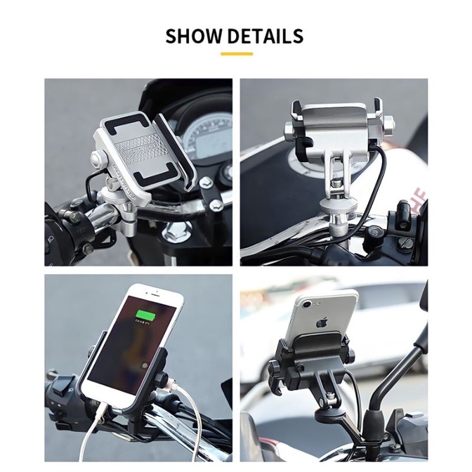 MOTOWOLF Holder Handphone Phone Holder Hp Charger Motor Alumunium Alloy CNC Dudukan Hp di Motor Tempat Hp di Motor