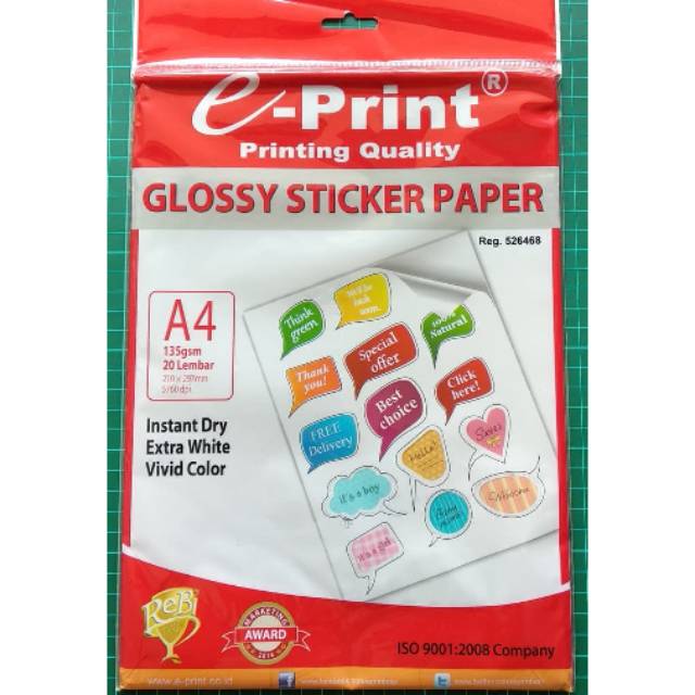 Jual Kertas Sticker E Print Glossy Sticker Paper 135gsm 20 Lembar