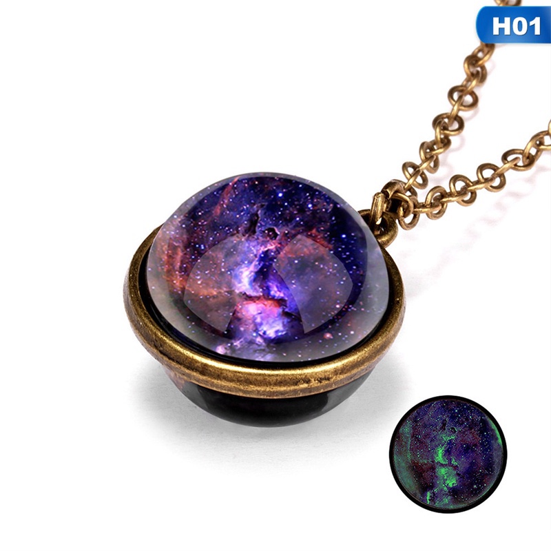 Luminous Universe Planet Galaxy Glow in the Dark Double Sided Glass Necklace Hot