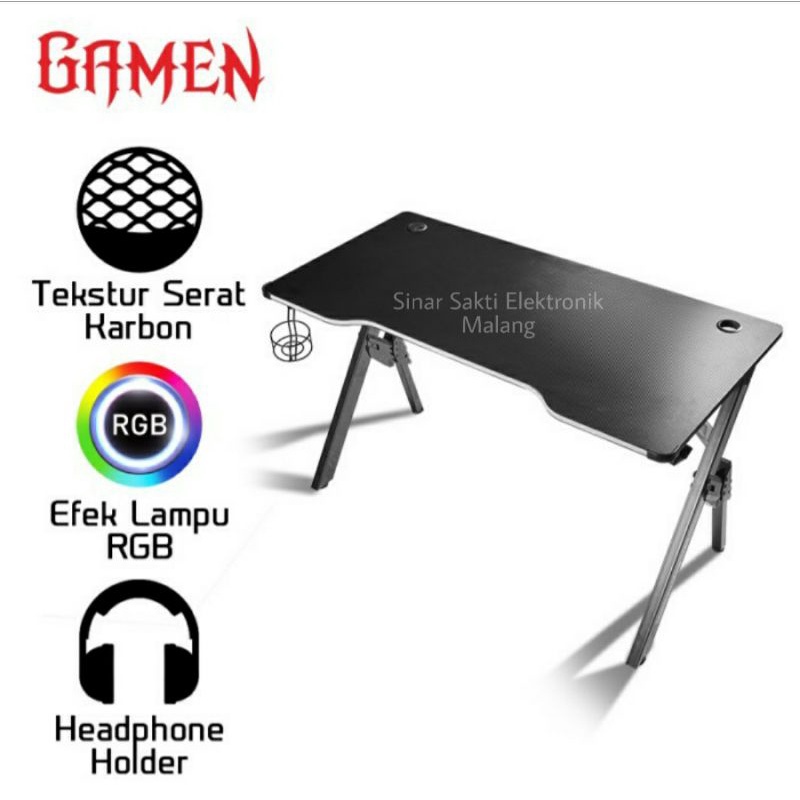 Gaming Desk Table RGB Meja Komputer Game Kerja Carbon Battledesk warna Hitam