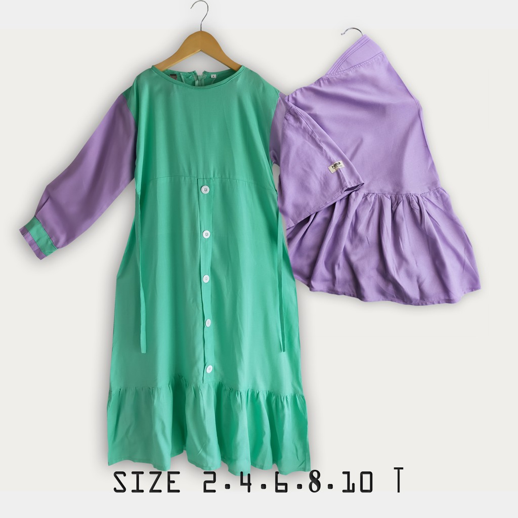 Gamis Mouza Gamis Anak Kerudung Rayon Polos Junior Size 2-4 Tahun Murah