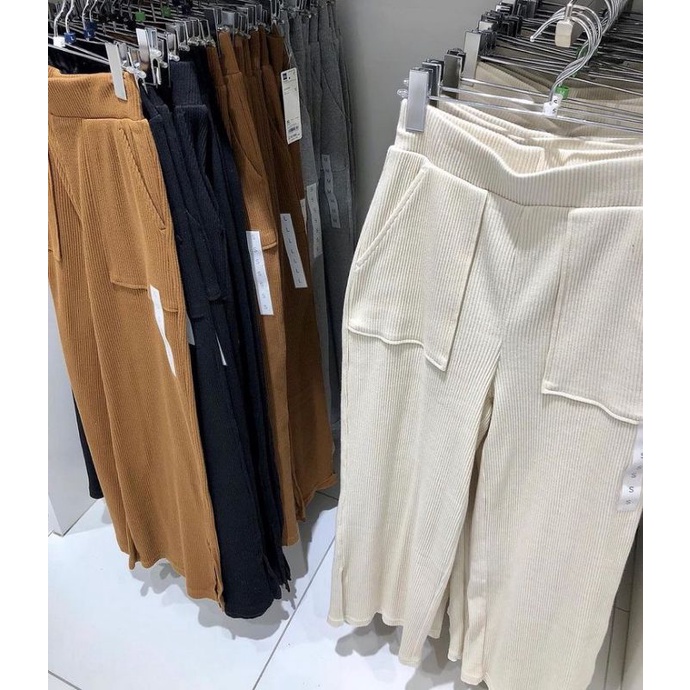 Un1ql0 CELANA PANJANG KULOT WANITA (Ribbed Wide Pants with slit)
