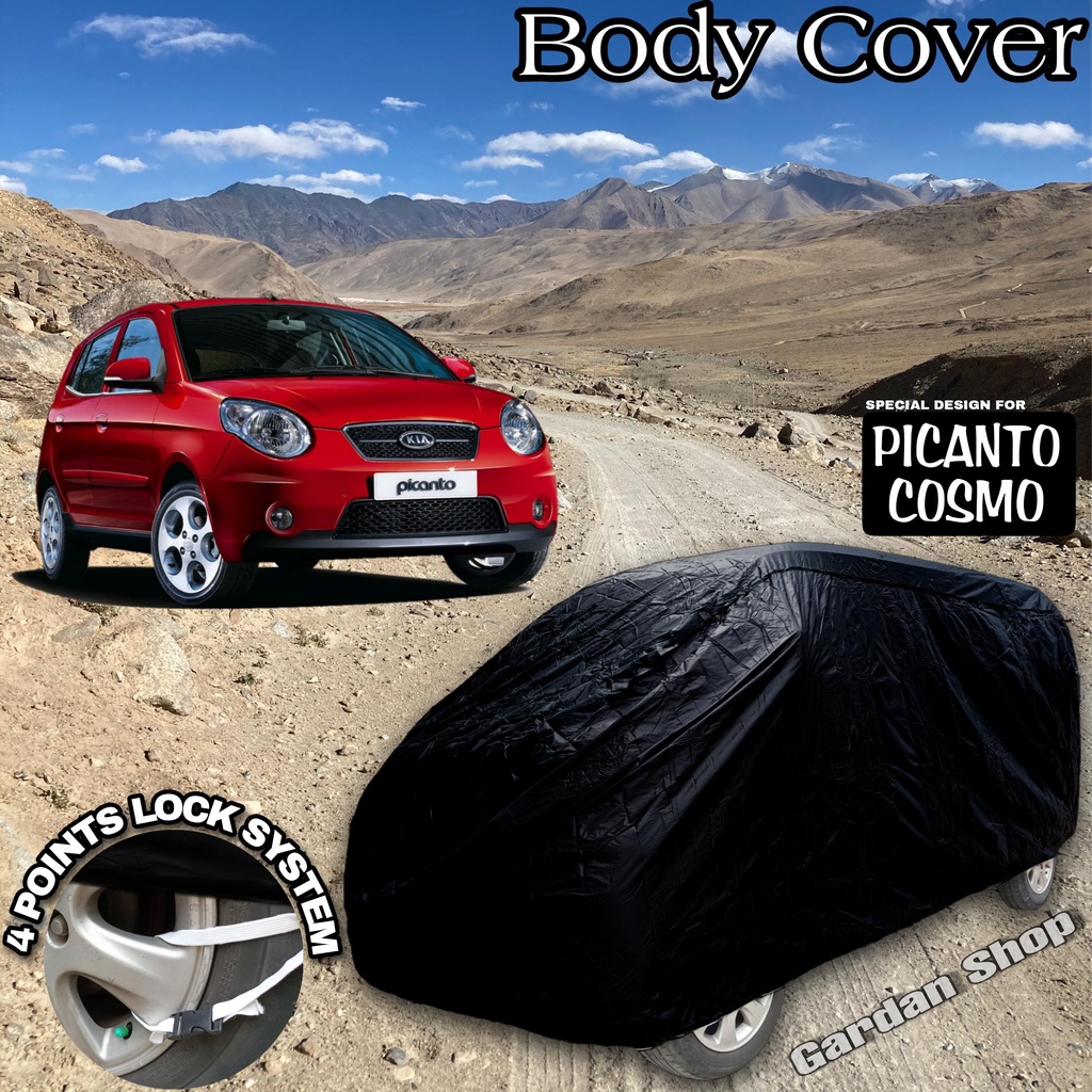 Sarung Mobil PICANTO COSMO Hitam POLOS Body Cover Picanto Cosmo Full Black