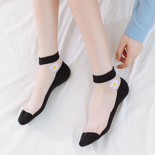 Kaos Kaki Pendek Wanita Transparan Motif Bunga Daisy / Kaos Kaki Ankle Cute Semata Kaki Korean Import / TS-35