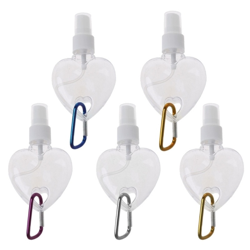 50ml Loving Heart Hook Spray Bottle Refillable Plastic Cosmetic Dispense Bottles Portable Carabiner Barb bottle