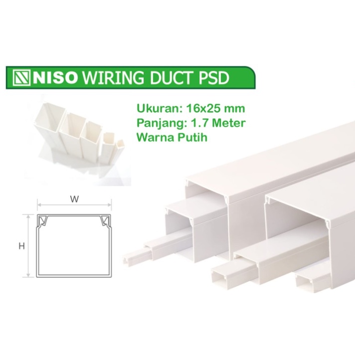 NISO KABEL DUCT 16 X 25 1.7 Meter / TRUNKING 16X25 DAK WIRING PROTEKTOR