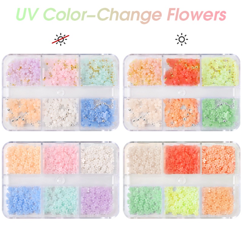 6 Grid / Kotak Stiker Kuku 3D Bentuk Kelopak Bunga Dapat Berubah Warna Untuk Dekorasi Nail Art