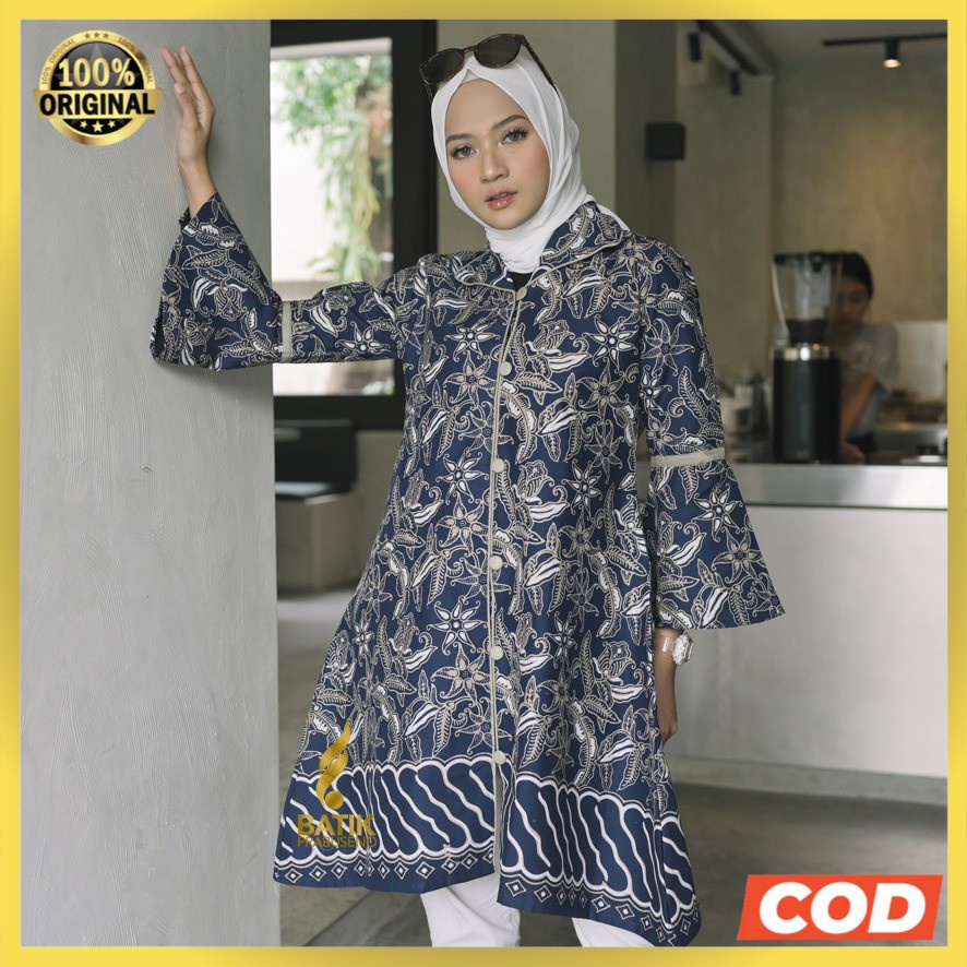 TERATAI BATIK CAP Atasan Batik Wanita Elegan Prabuseno Ori Tunik Lengan Panjang Lapis Furing Baju Ke