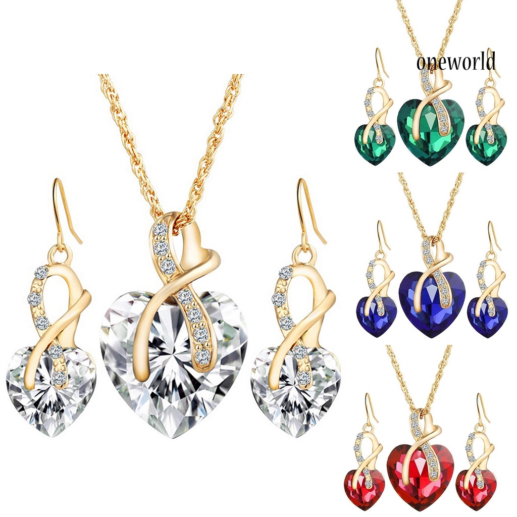 OW@ Jewelry Set Heart-Shaped Durable Alloy Necklace Earrings Jewelry Sets for Party