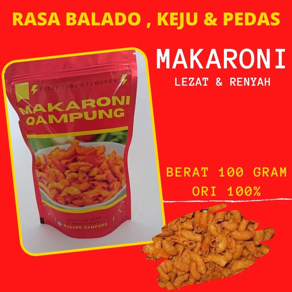 

Snack Camilan Makaroni Qampung 100gr - Standing Pouch - Rasa Keju Cheese Macaroni Italian