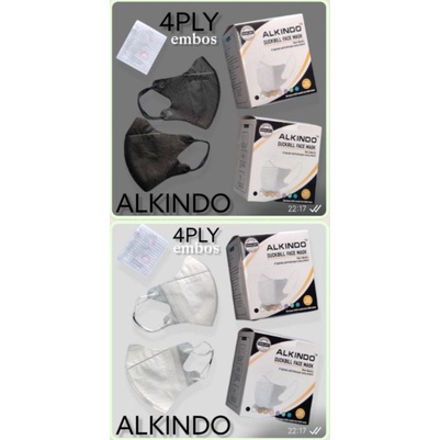 READY ISI 50 MASKER DUCKBILL 4 PLY ALKINDO PUTIH HITAM GARIS BLACK WHITE FACE MASK ALKINDO