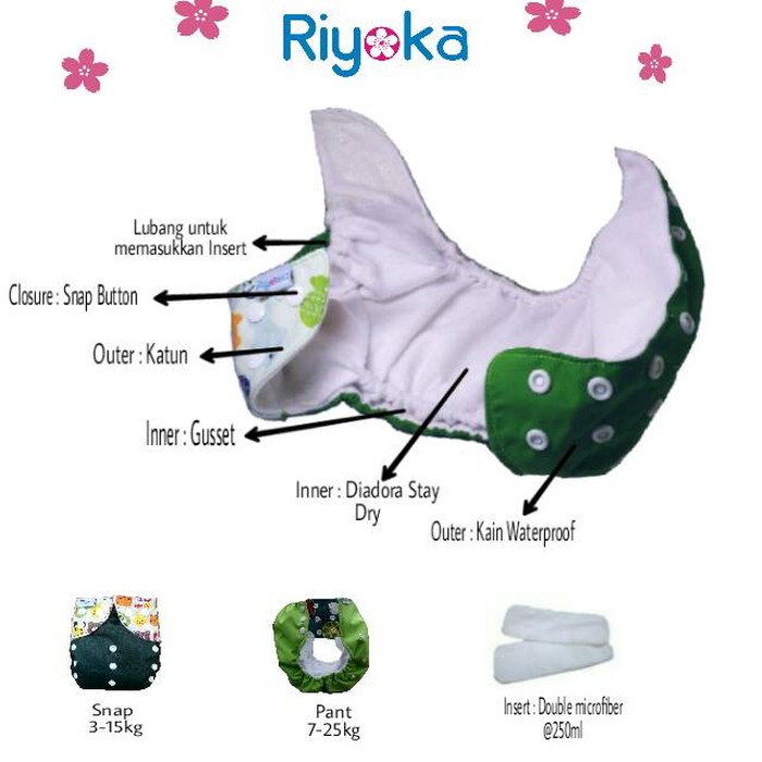 Clodi Riyoka Pants 2 insert ( 7-25 Kg ) | Clodi Jumbo Popok Kain Cuci Ulang Modern Baby Premium