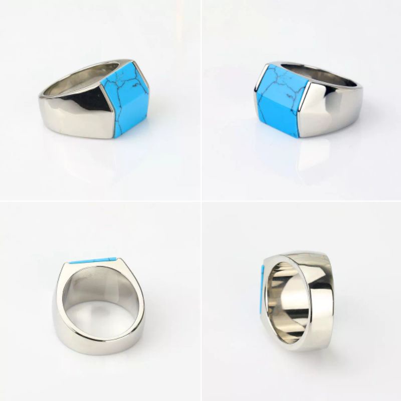 Cincin Batu Pirus Keren Unik Kekinian Ring Titanium Stainless Steel Asli Gemstone Toska Torquoise