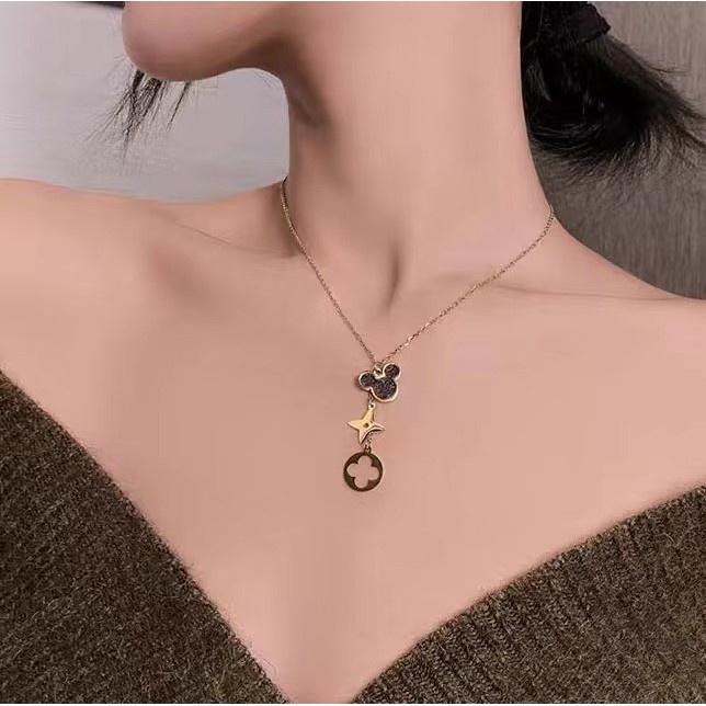 Kalung Model Double Layer Bentuk Geometris Ukuran Kecil | Kalung Rumbai | Kalung Rose Gold 18k | Kalung Bahan Stainless steel | Kalung Bahan Titanium Steel |