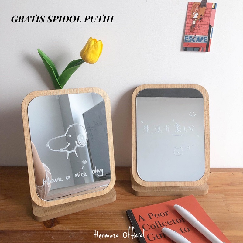 

Cermin Meja Kayu [Gratis Spidol Putih] | Aesthetic Wooden Mirror