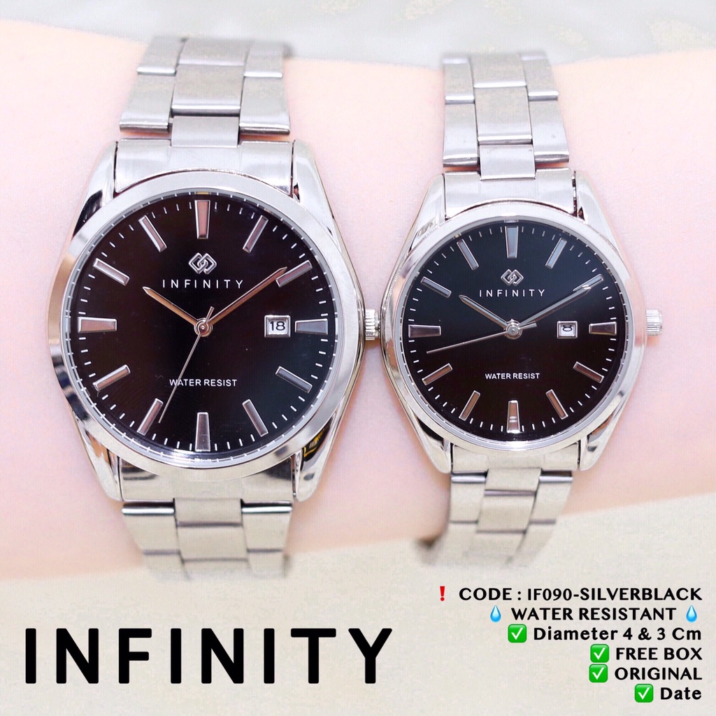 Jam tangan COUPLE INFINITY original rantai wanita pria anti air tanggal aktif stainless IF090