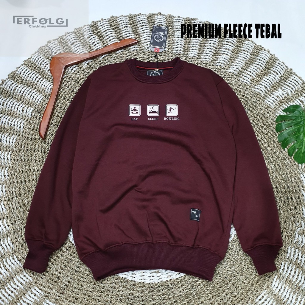 Sweater Crewneck Pria Distro Original Erfolg Clothing Switer Oblong Cowok Brand Lokal Bandung Unisex Premium Suwiter Couple Pasangan Gambar Print Warna Merah Maroon Berkhualitas Murah