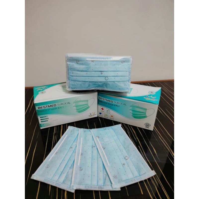 Masker bestmed  earloop 3 ply.  Fancy motif jangkar. strawbery.  Lion.