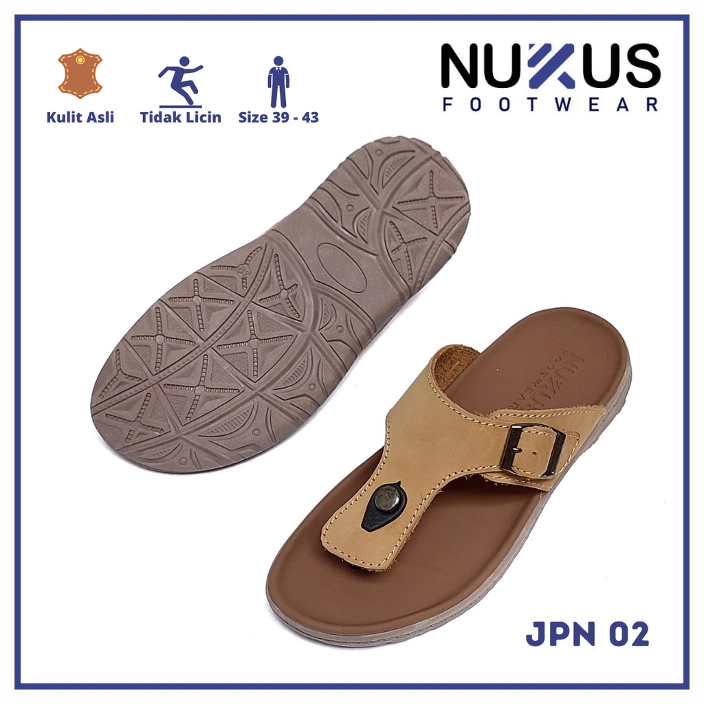 Nukus footwear Sendal Jepit  Pria Kulit Sapi Cokelat - JPN 02