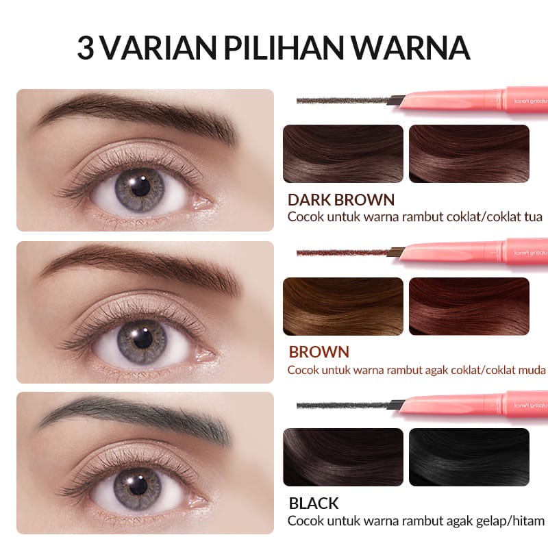 COLORKEY x BIOAQUA Fine Brow Sclupting Pencil Pensil Alis Waterproof Eyebrow Pencil Alis 3 Colours Tahan Air dan Keringat