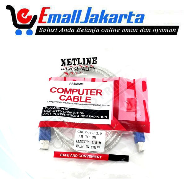 Kabel printer USB 1,5 Meter Netline Male To Male