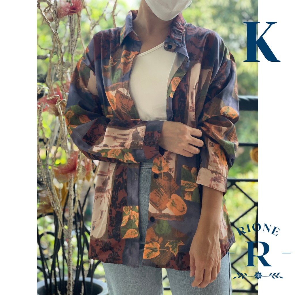 Kemeja Wanita Casual Premium Silk Lengan Panjang Motif Print Korea KM02-6
