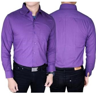 Kemeja Formal Pria Reguler Fit Warna Ungu Polos Kain Katun Kalvin Robert