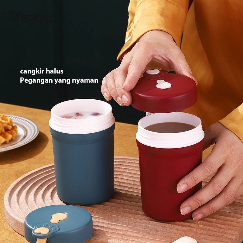 Mangkok sup Free Sendok 330ml Cangkir sup Anti Tumpah Portable Panci sup BPA FREE VS-44