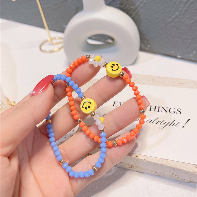 Korean Colorful Smiley Face Bracelet Handmade Beaded Daisy Flower Bracelet